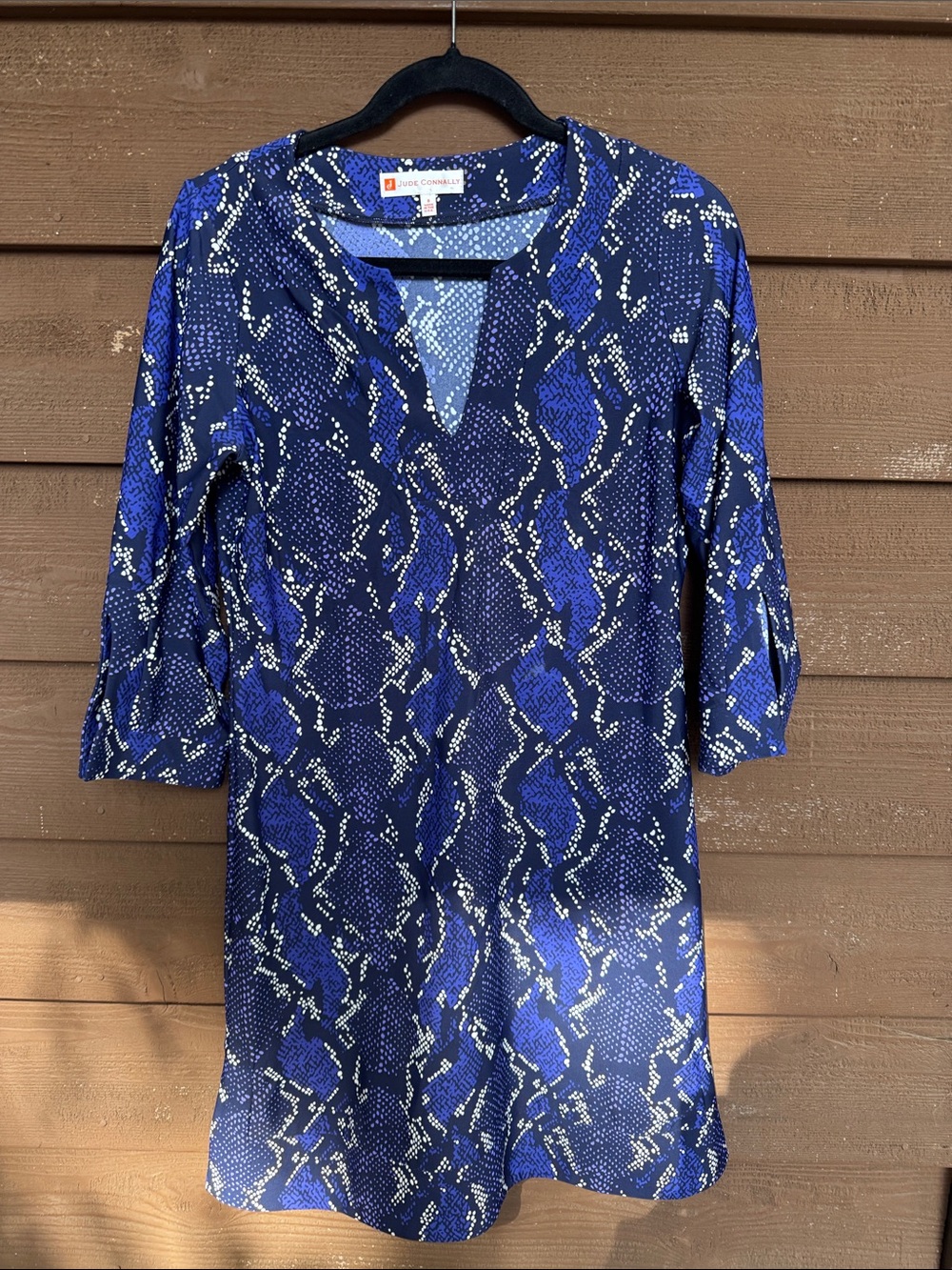 Jude Connally Blue and Navy Snake-Print Midi Dress size Small